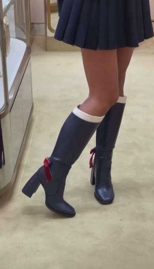 Butterfly Diamond Dark Blue Thigh Boots