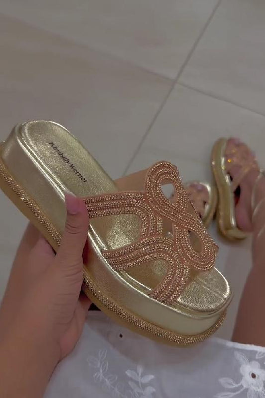 Golden shiny rope casual sandals