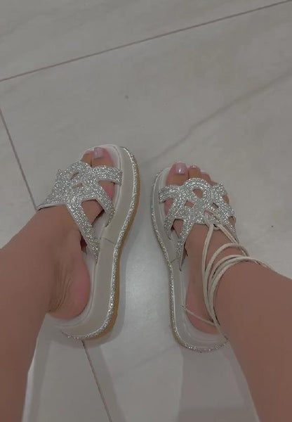 Sequined knot strap casual sandals