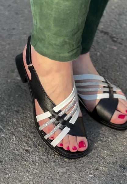 Sequined strappy black sandals