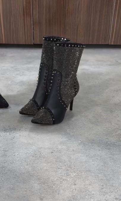 Sequined rivet diamond high heel boots