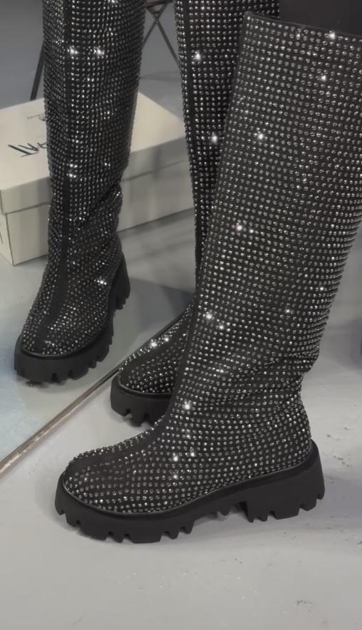 Silver diamond flat boots