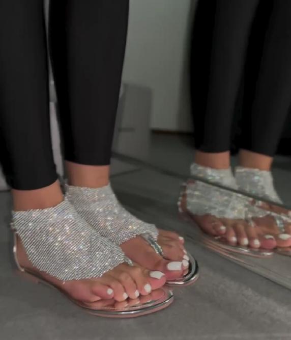 Silver sequin embellished sandals