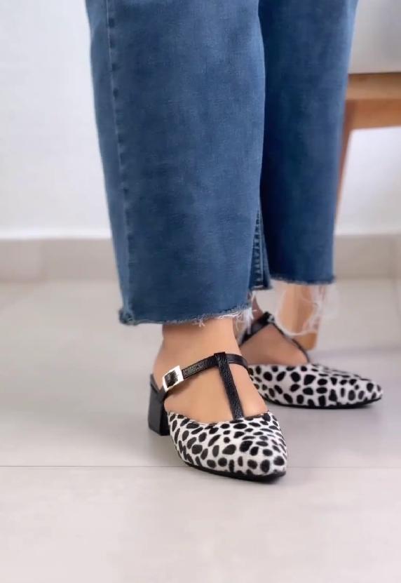 Black and white spotted sandals