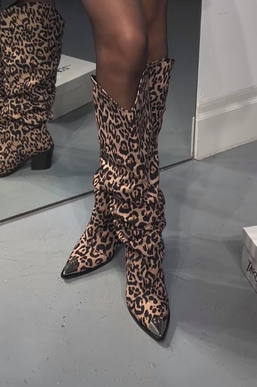 Leopard print high boots