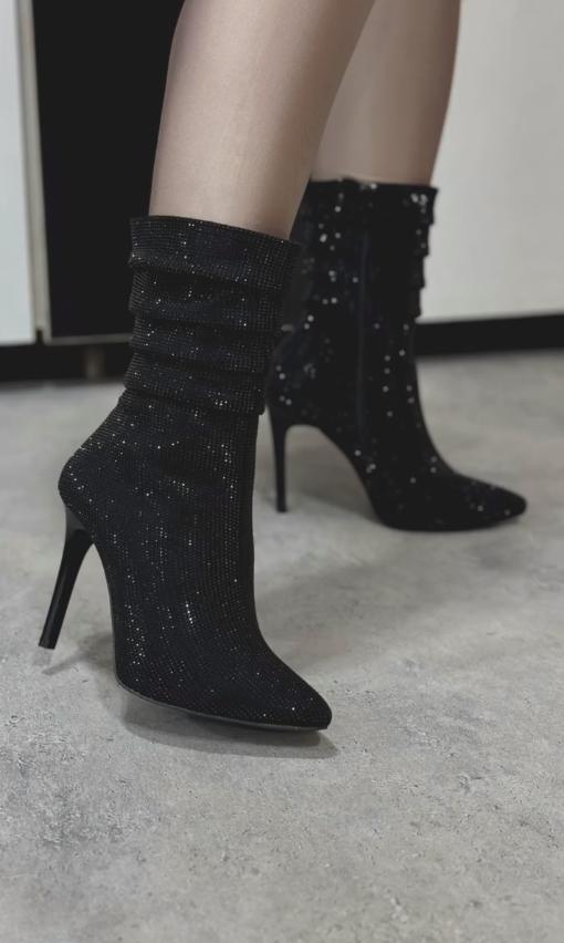 Sequined diamond high heel boots