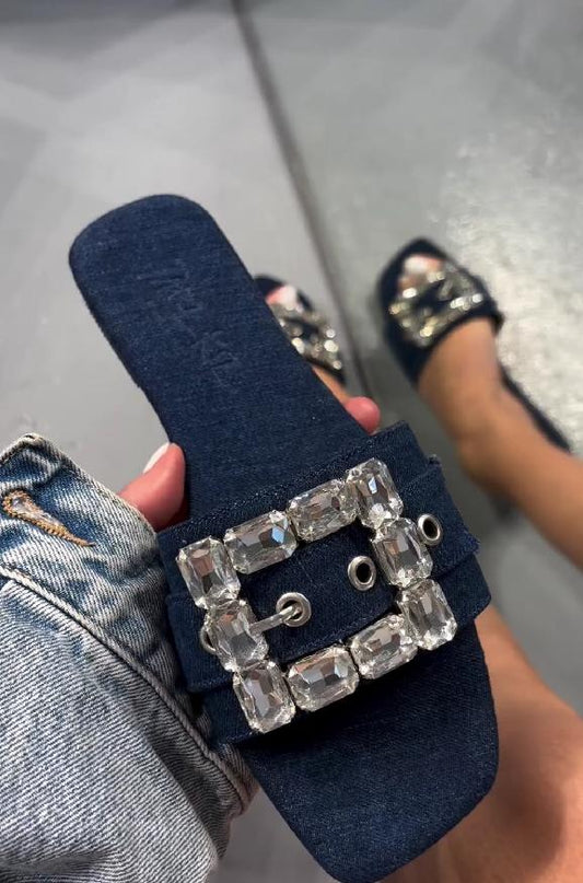 Blue diamond buckle sandals