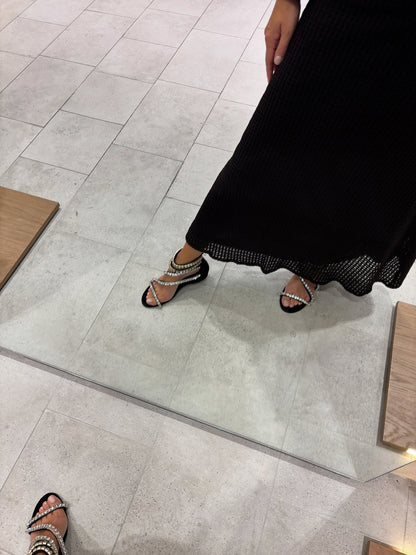 Sequined diamond chain wrapped heel sandals