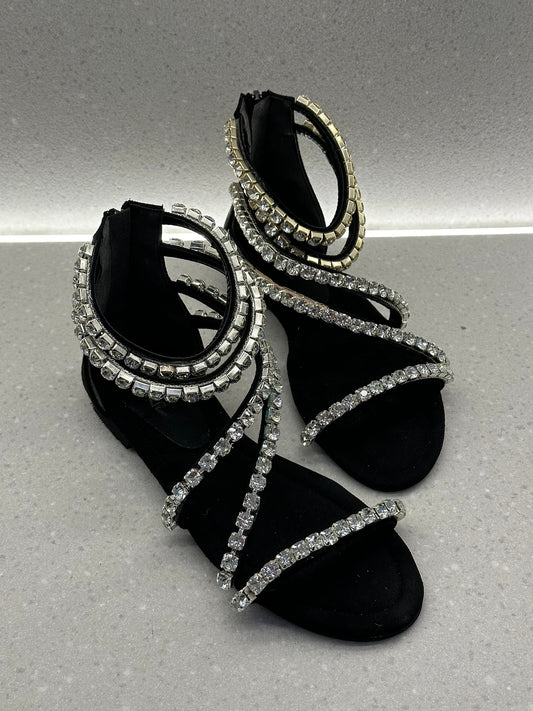 Sequined diamond chain wrapped heel sandals