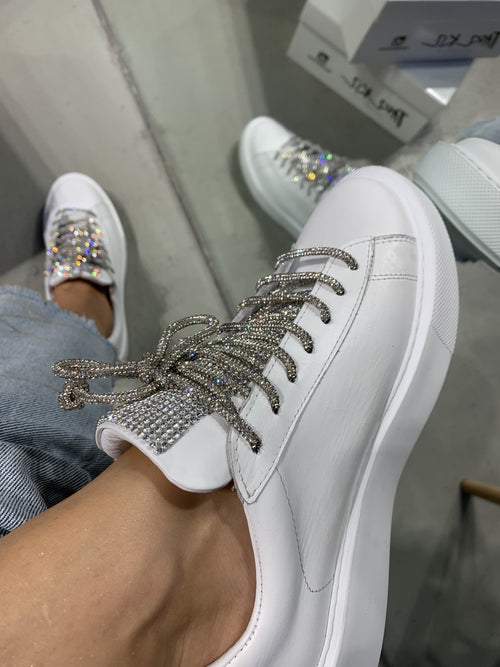 Silver Sequin White Shoes