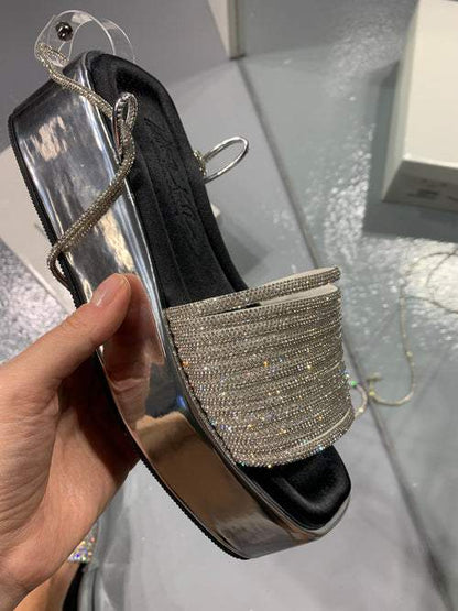 Silver Lace-Up Sequin Wrap Sandals