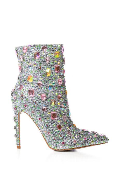 Silver Diamond Embellished Mid Boots