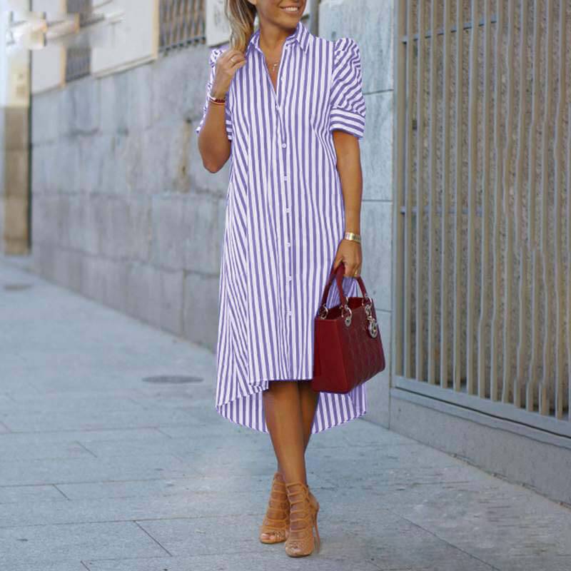 Vertical Stripe Midi Dress-Purple
