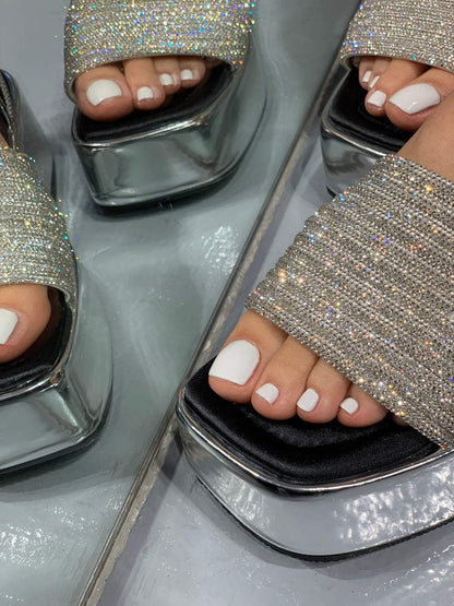 Silver Lace-Up Sequin Wrap Sandals