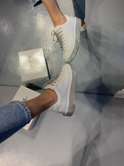 Silver lace-up white shoes