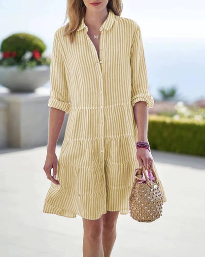 Corinne Stripe Midi Dress-Yellow