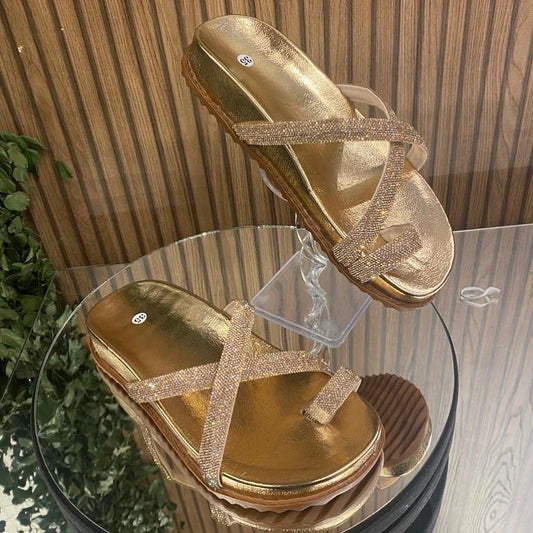 gold ribbon sandals