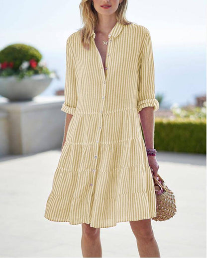 Corinne Stripe Midi Dress-Yellow