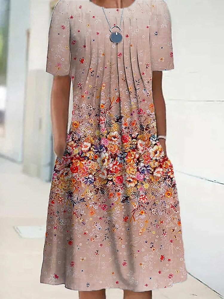 Short Sleeve Floral Pocket Print dress