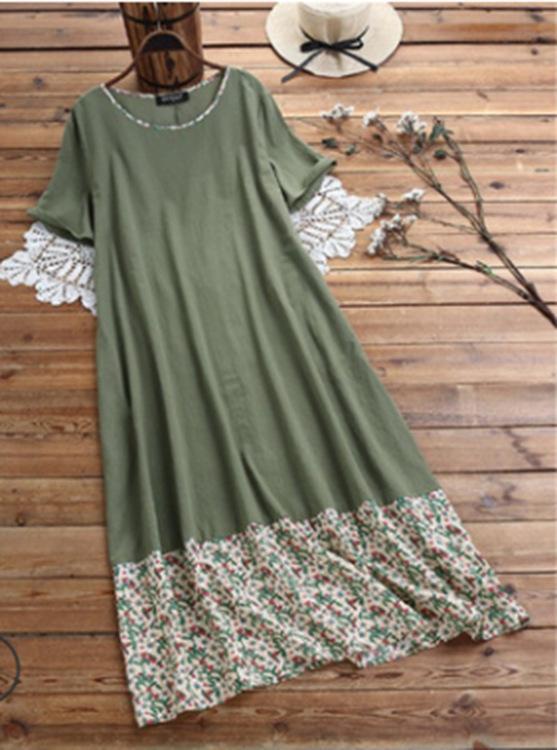 Loose Casual Printed Stitching Chic Short Sleeve Maxi Dress