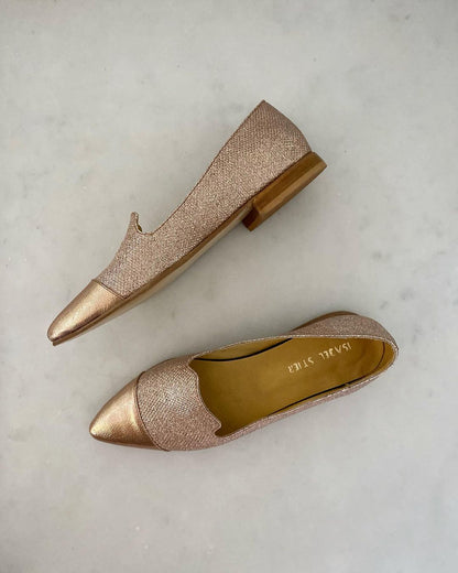 Gold pointed toe flat elegant fashion shoes