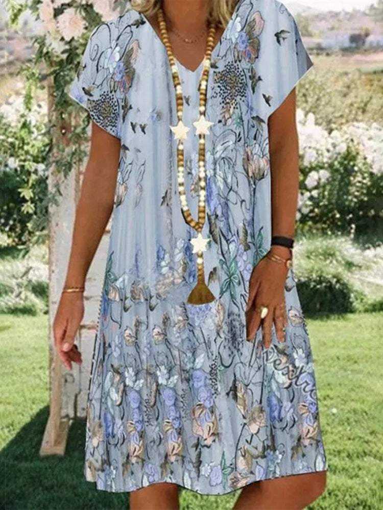 Khaki Short Sleeve Print Mini Dress