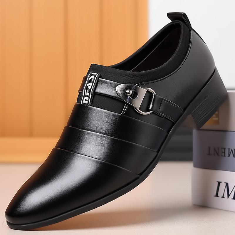 Leather shoes men's business large size pointed casual shoes