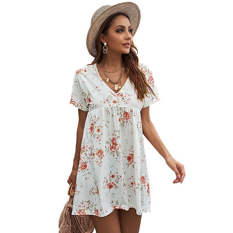 Multi-color printed round neck mini dress