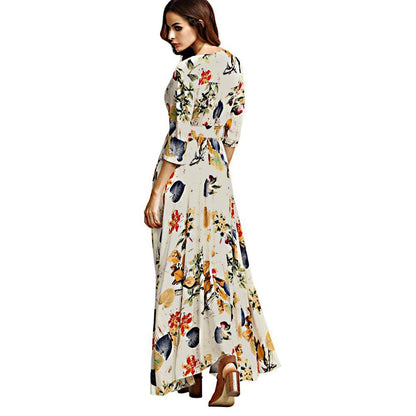 Ivory 3/4 Sleeve V-Neck Maxi Dress