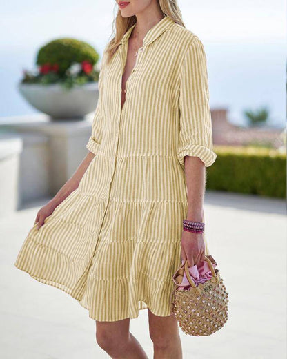 Corinne Stripe Midi Dress-Yellow