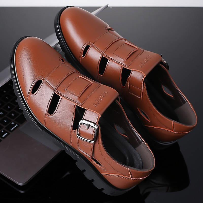 Men's Sandals Fashion Sandals Leather Sandals Casual Beach Outdoor Beach PU Breathable Black Brown Summer