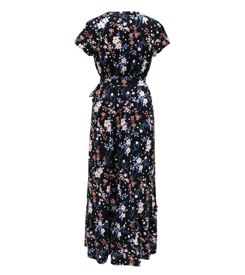Deep V Sleeveless Printed Medium Length Dress