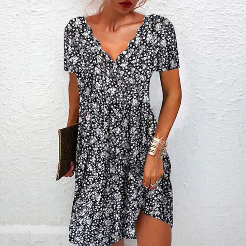 Chic Short Sleeve Black Mini Dress