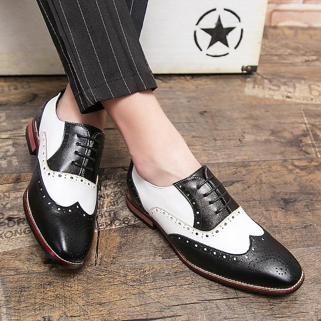 Men's Oxfords Brogue Dress Shoes British Style Plaid Shoes