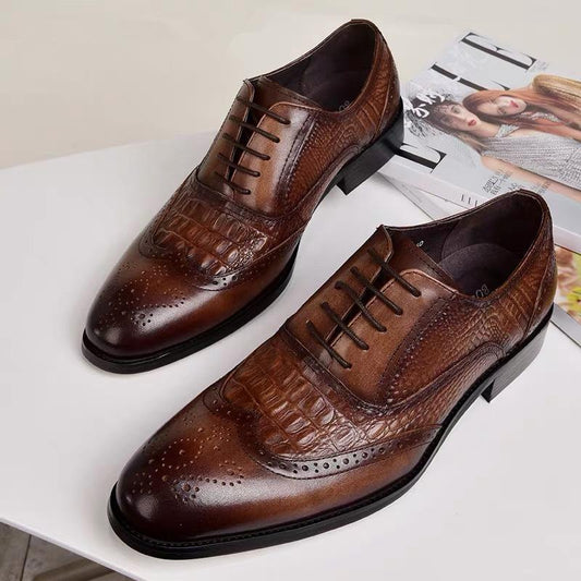 Retro leather shoes crocodile pattern leather shoes