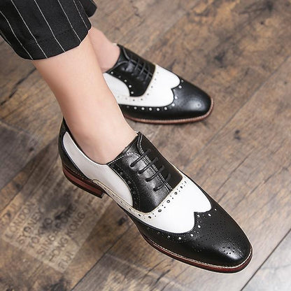 Men's Oxfords Brogue Dress Shoes British Style Plaid Shoes