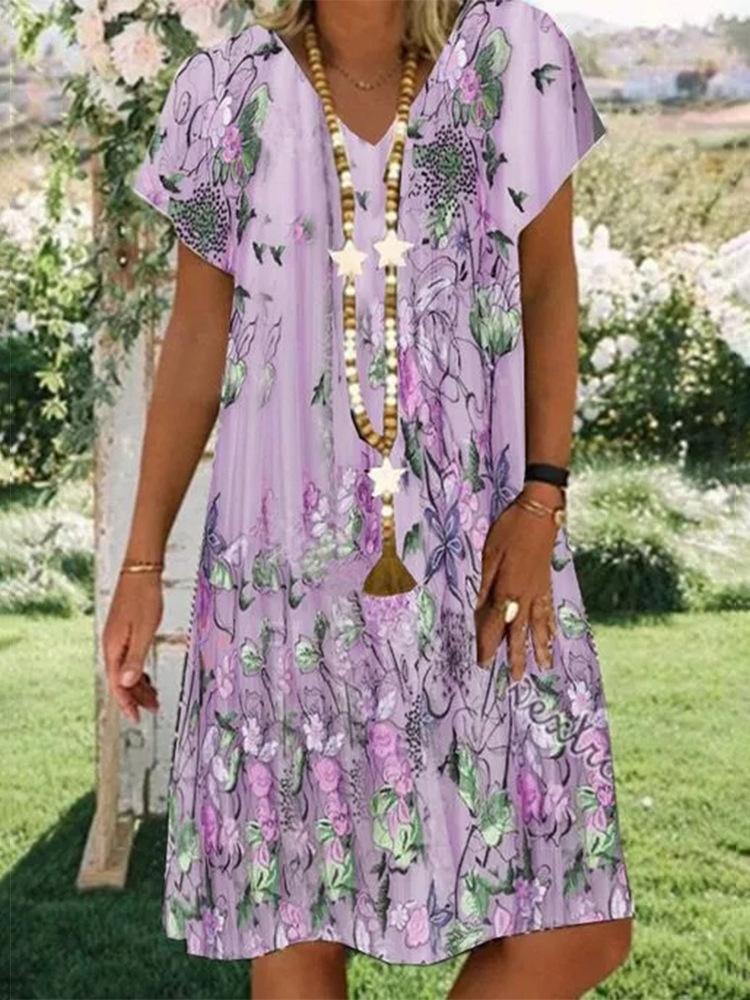 Khaki Short Sleeve Print Mini Dress