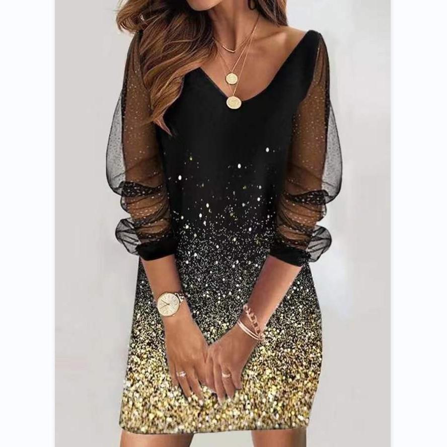 Elegant Short Sleeve Black Mini Dress