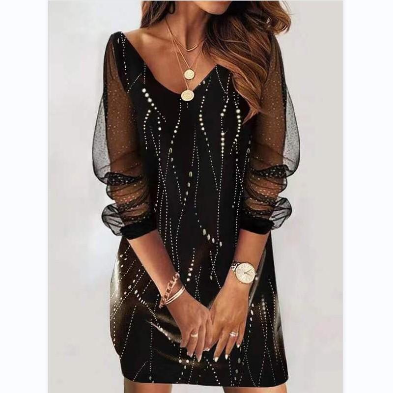 Elegant Short Sleeve Black Mini Dress