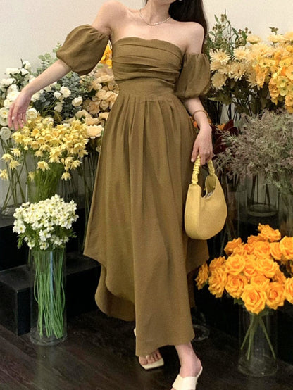 Fff-the-shoulder ruffled midi
