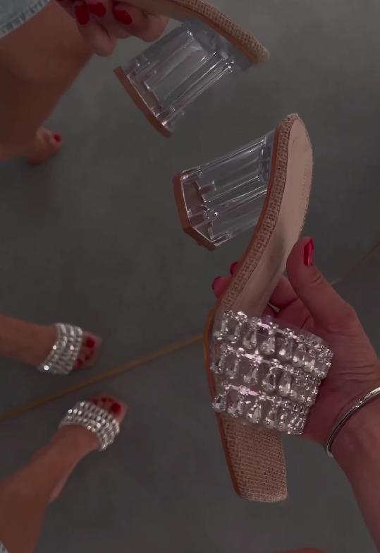 Diamond tassel transparent strappy high heels
