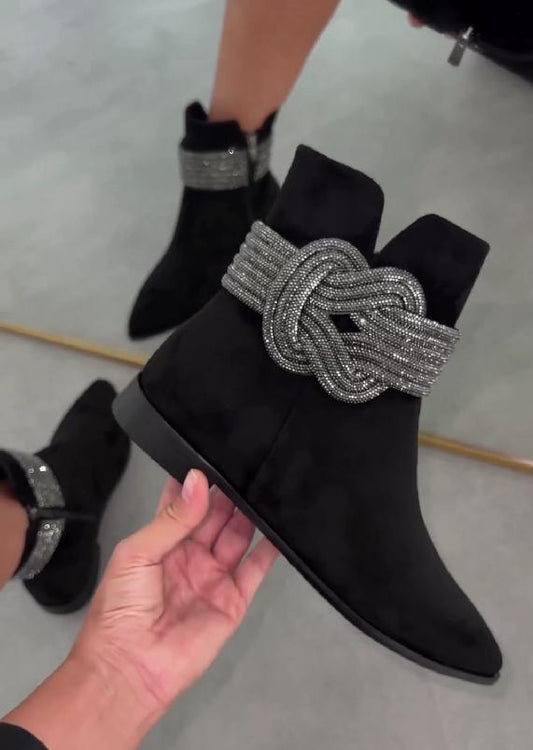 Silver sequin knotted mid length boots