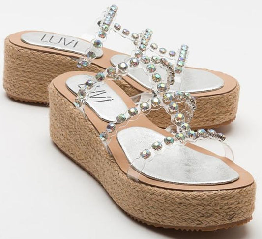 Diamond transparent strappy high-top sandals